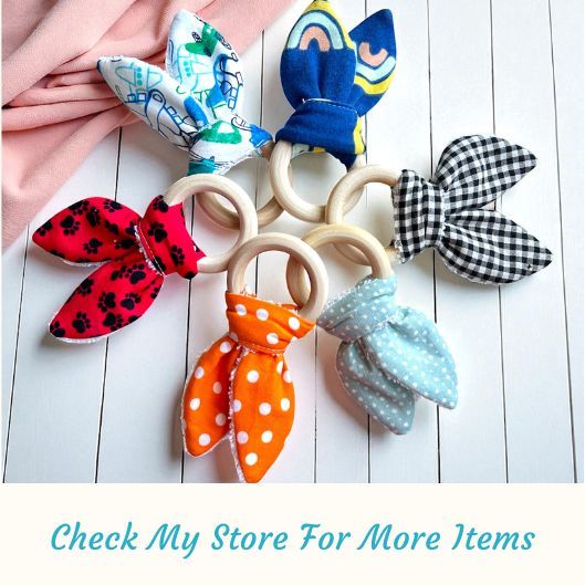Natural Teething Ring/High Contrast Bunny Teether Baby Toy