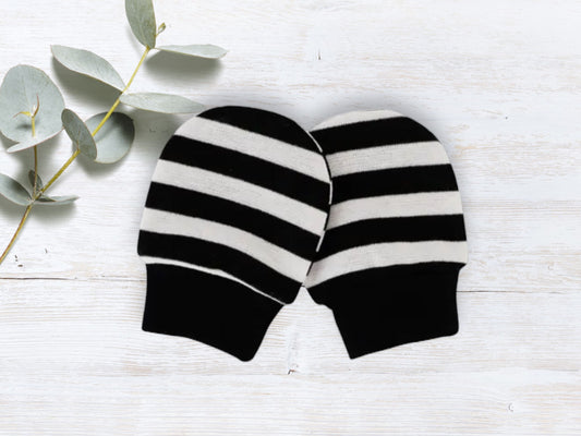 Black and White Striped High Contrast  Scratch Mittens