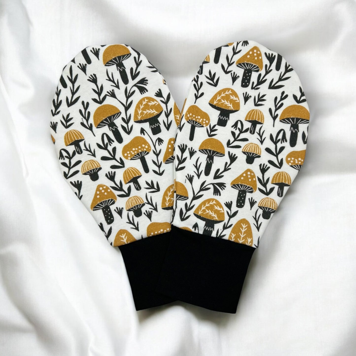 Mushrooms Print Special Care Mittens for Teens and Kids /Organic Cotton Eczema Hand Covers