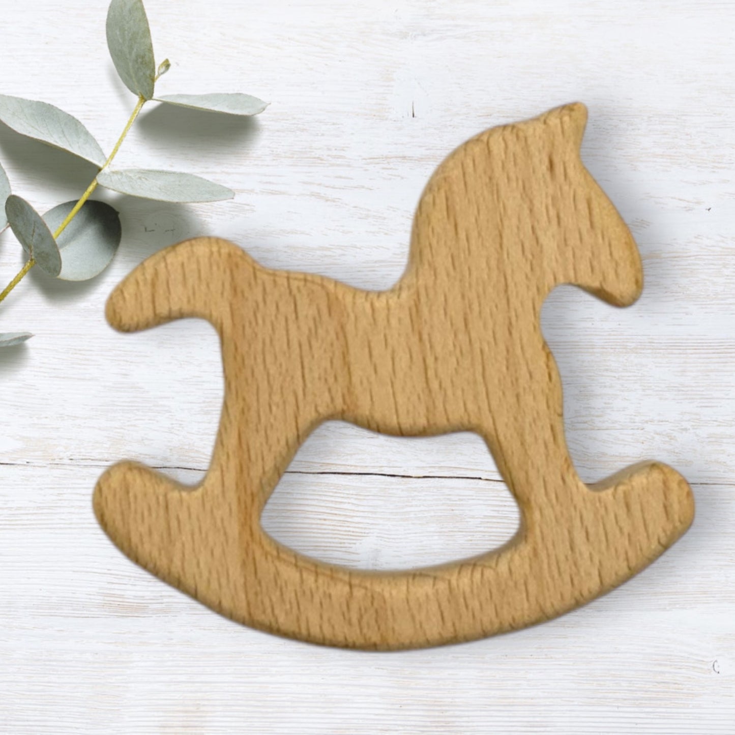 Little Horse Baby Gift Set – Fabric Bunny Ear Wooden Teether & No-Scratch Velcro Mittens 0–6M