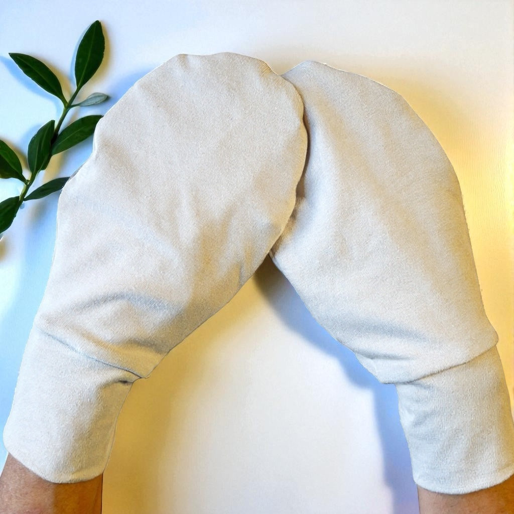 Organic Cotton Eczema Mittens/Soothing Night Cream Application Protection Mitts/Ivory Color