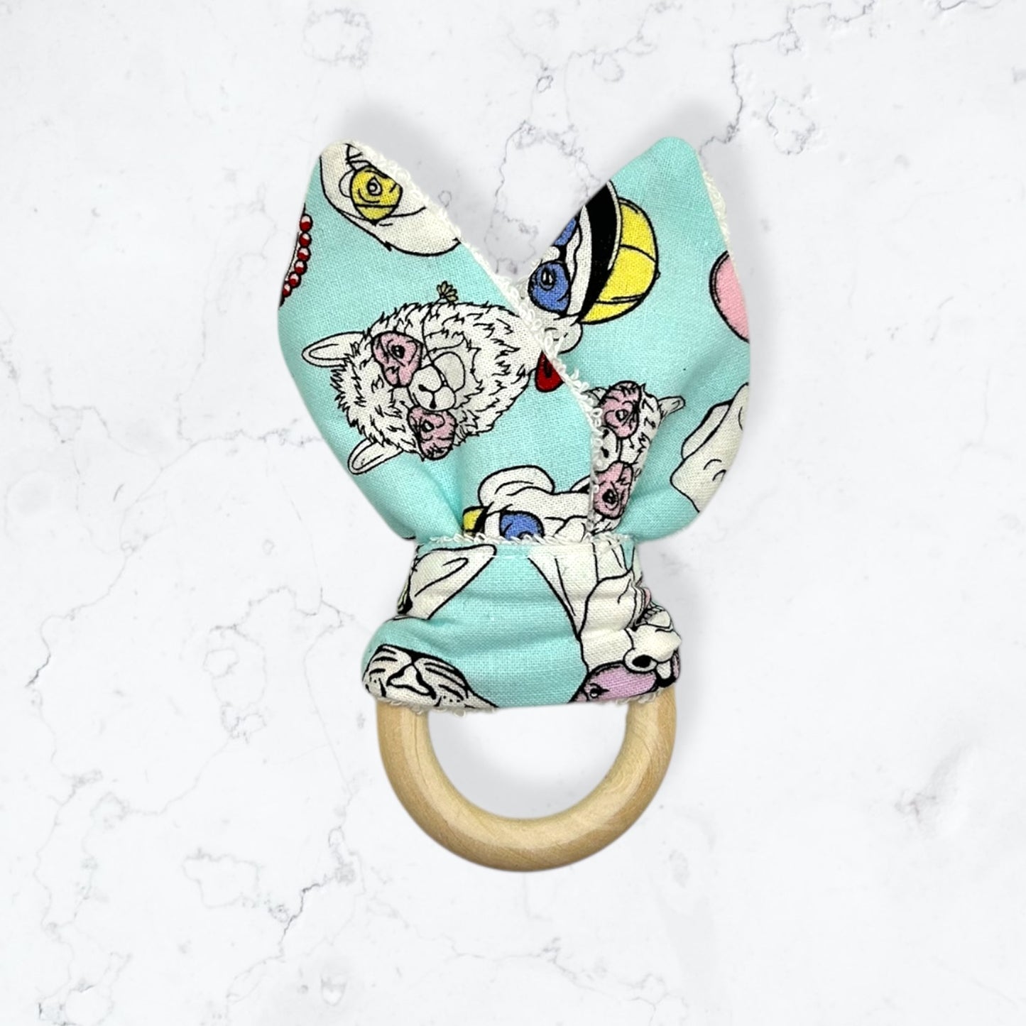 Baby Gift Set – Fabric Bunny Ear Wooden Teether & No-Scratch Cotton Mittens 0–6M - Funky Animals