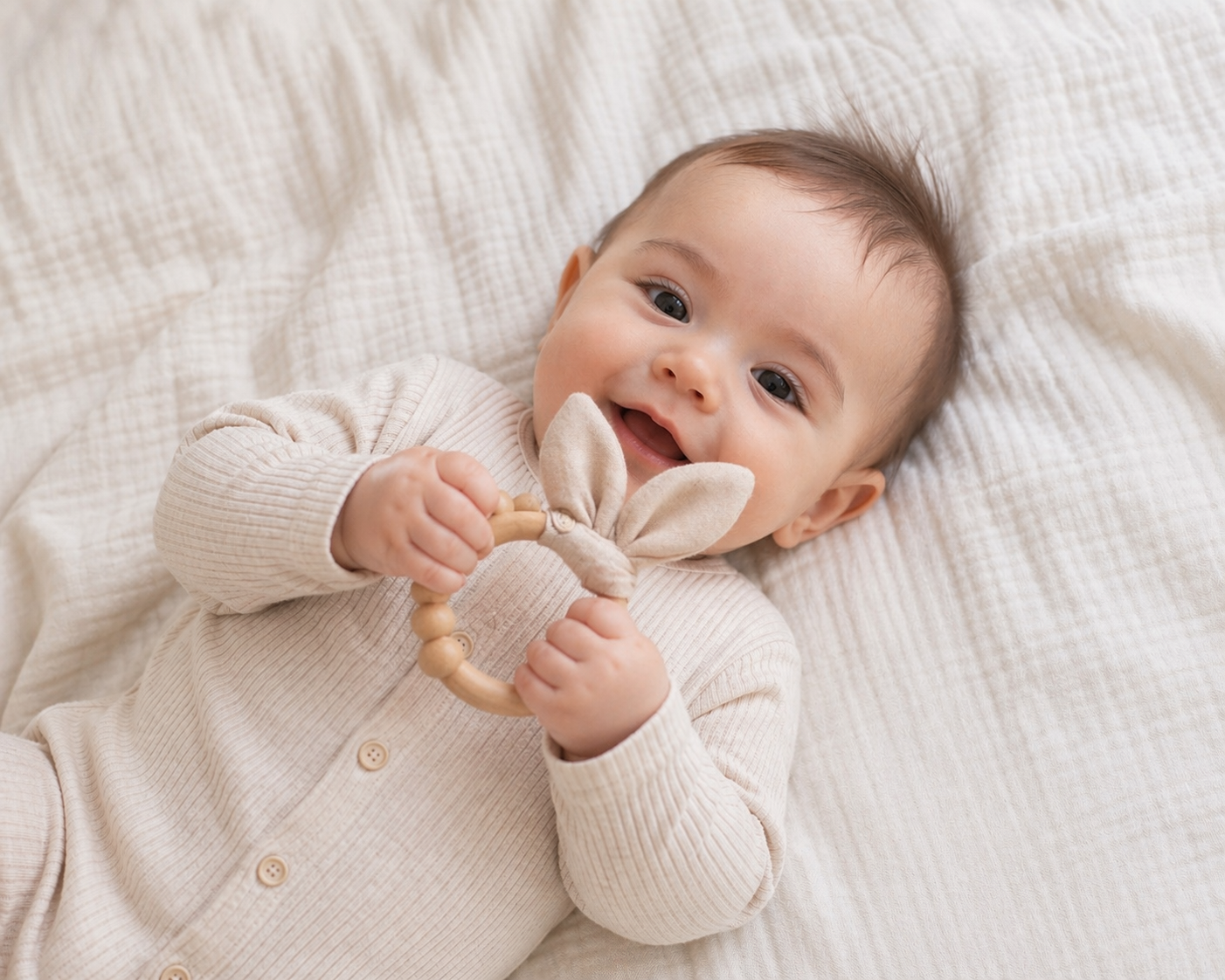 Natural Teething Ring/High Contrast Bunny Teether  Baby Toy