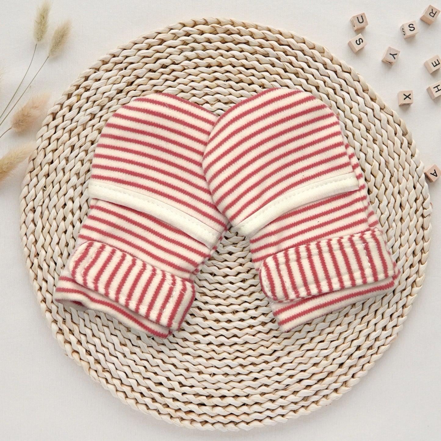 Scratch Mittens With adjustable Velcro Tabs/Striped Eczema Mittens for Girls 0-6 Months