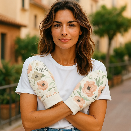 Floral Cotton Print Gentle Care Mittens for Women