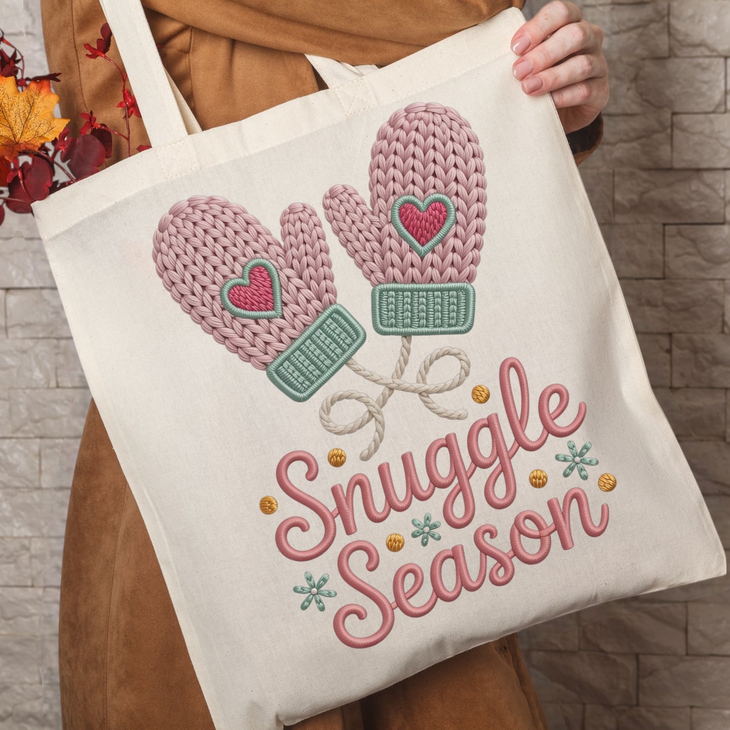 Snuggle Season Mittens Tote Bag/Winter Cozy Design/Canvas Shopping Tote